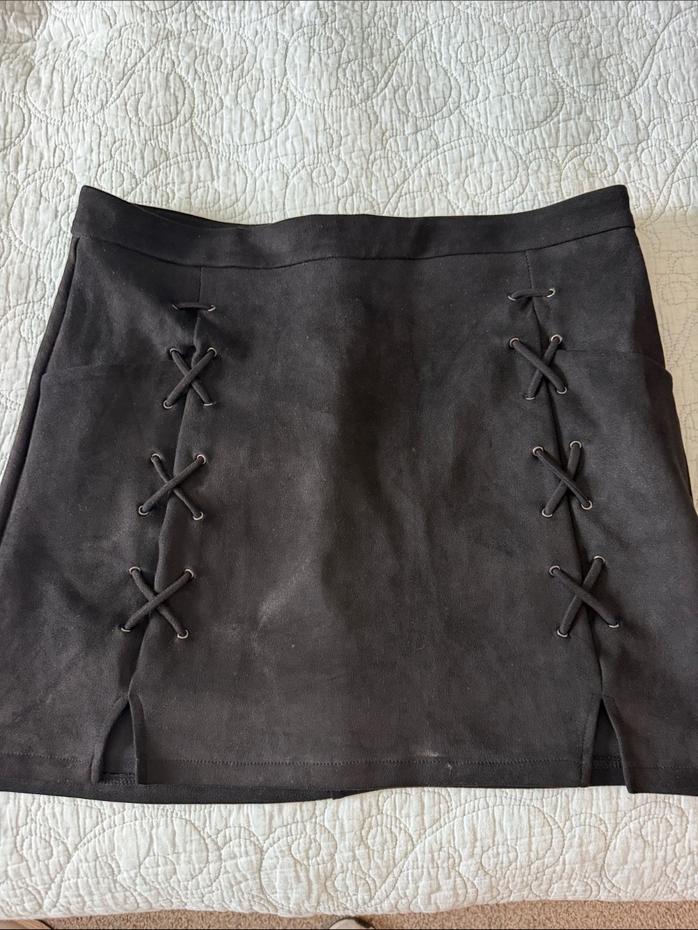 Suede-Look Black Lace-Up Mini Skirt - Women